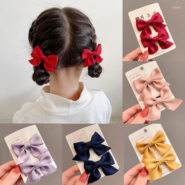 Accessoires de cheveux 2 pièces/ensemble solide ruban nœud papillon Clips pour bébé filles à la main mignon arcs épingle à cheveux Barrettes chapeaux enfants