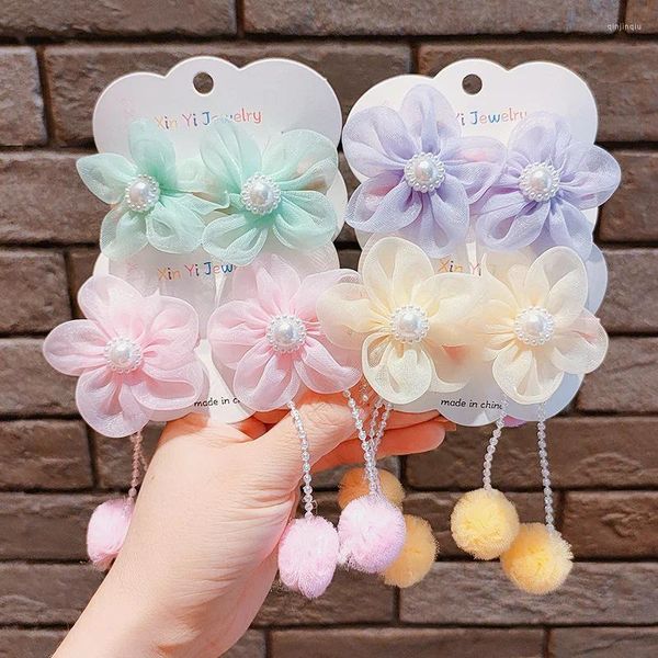 Accesorios para el cabello 2 unids/set borlas horquillas encantadora princesa niñas Vintage antiguo Hanfu tocado niños flor bola Barrettes