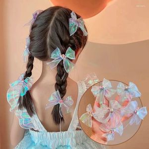 Accessoires pour cheveux 2pcs Shine Butterfly Flower Bow Tressé Chaîne Perle Barrettes latérales Filles Bébé Épingle à cheveux Femmes