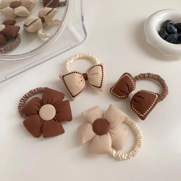 Accesorios para el cabello 2 uds Corea del Sur otoño flores marrones para niños dulces niñas diademas elástico soporte de cola de caballo invierno niños