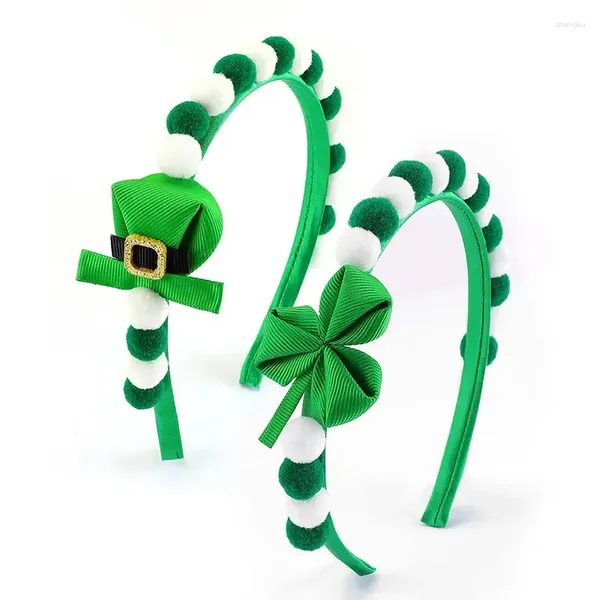 Accessoires pour cheveux 2 pièces cerceaux de la Saint-Patrick chapeaux mignons bandeaux de boule de peluche bandeau de trèfle de Shamrock chanceux accessoire de fête pour filles