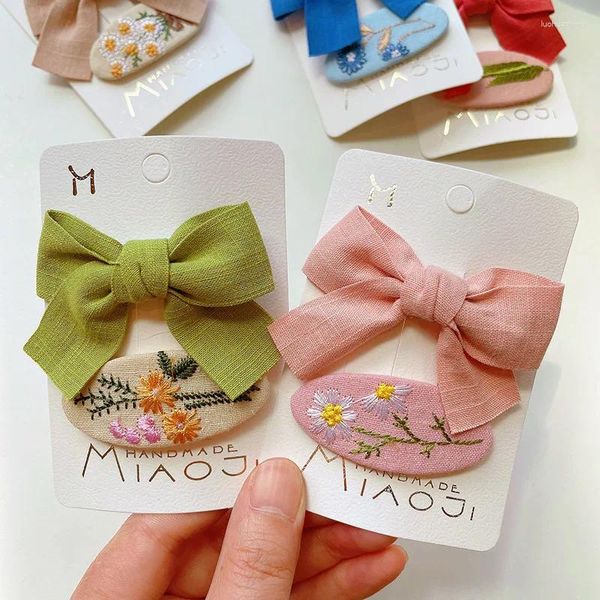 Accesorios para el cabello 2 unids dulce niña bowknot clips color sólido coreano mini niños bordado barrettes princesa bebé abrazadera