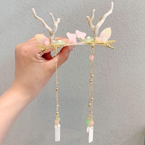 Accessoires pour cheveux 2 pièces femmes filles noël Hanfu chinois fleur bandeau rétro arbre branche cerf oreilles bois Clips Festival fête accessoires 2021