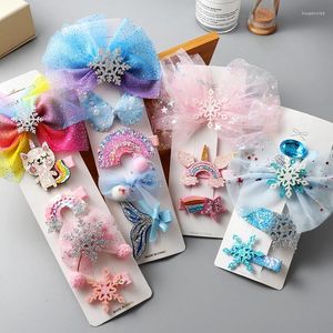 Accessoires pour cheveux, ensemble de pinces à cheveux pour enfants, couronne de dessin animé, fille mignonne, douce et non blessée, épingle à cheveux, bandeau, cadeau, 3/5 pièces