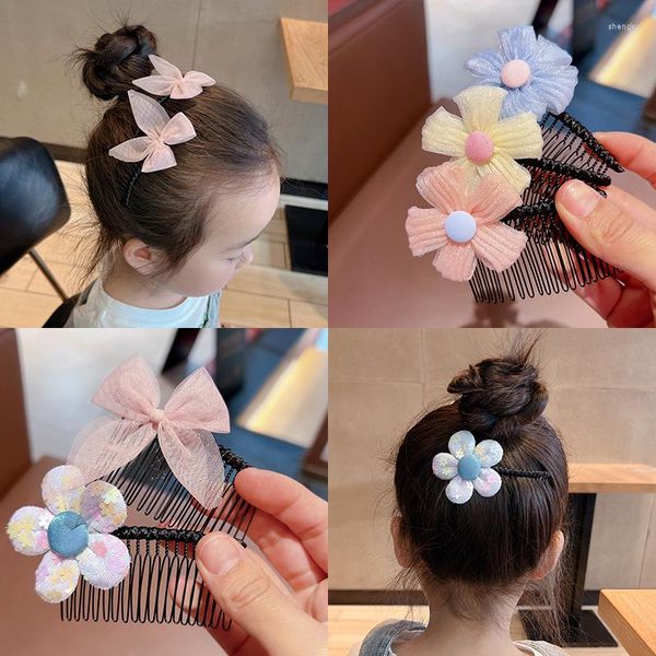 Accesorios para el cabello, 3 pinzas para niños, cabeza de lazo de flor bonita, artefacto roto, peine, inserción de flequillo, horquilla de acabado, tocados para niños