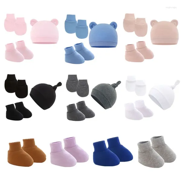 Accessoires pour cheveux 3 pièces bébé chapeau gants chaussettes ensemble né coton main garde mitaine protection de l'oreille garçons filles bonnet bonnet bonnet pour 0-6M trucs