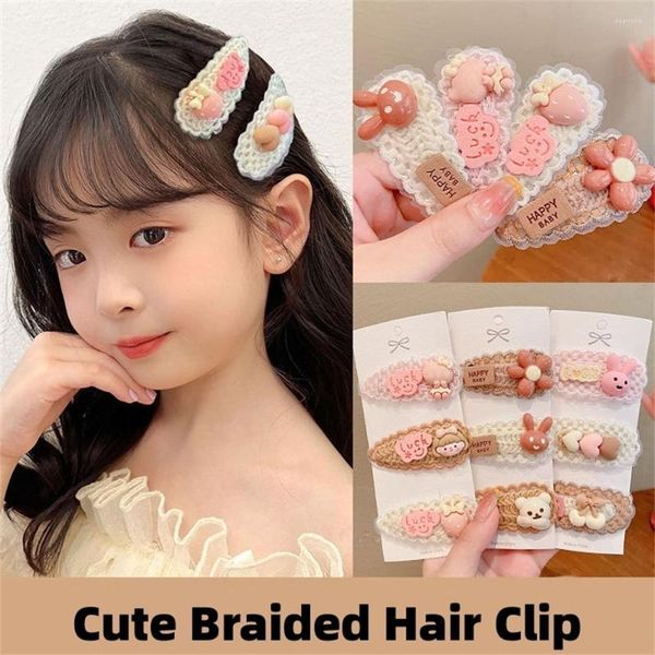 Accesorios para el cabello 3/Uds/Set niños lindo Color café dibujos animados flor arco ornamento Rosa Clips niñas dulce trenza horquillas chico