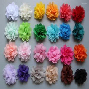 Accessoires pour cheveux, 300 pièces/lot, vente en gros, 2 pouces, pour enfants filles, Mini fleurs en mousseline de soie, dos plat pour bandeau, pinces à cheveux, 24 couleurs gratuites