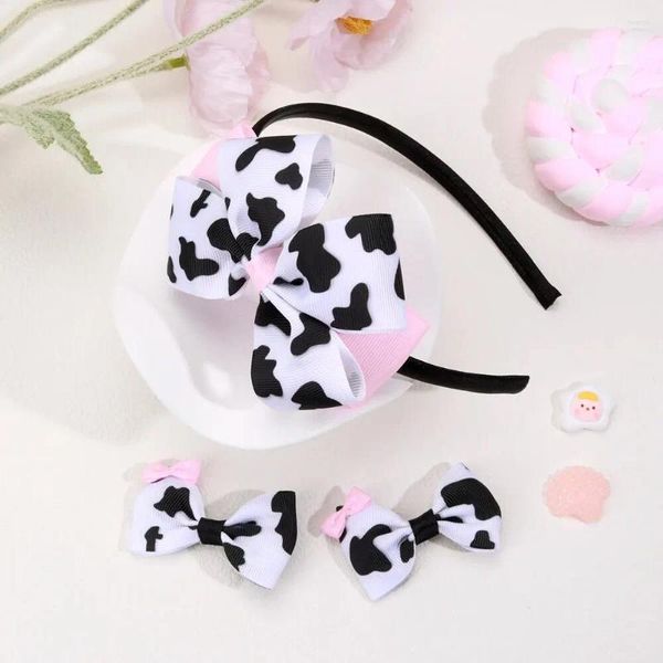 Accessoires de cheveux 3pc Sweet Girls Cow Imprimé Bows Set 2HAir Clip et 1 bandeau fait à la main pour enfants cadeaux pour enfants