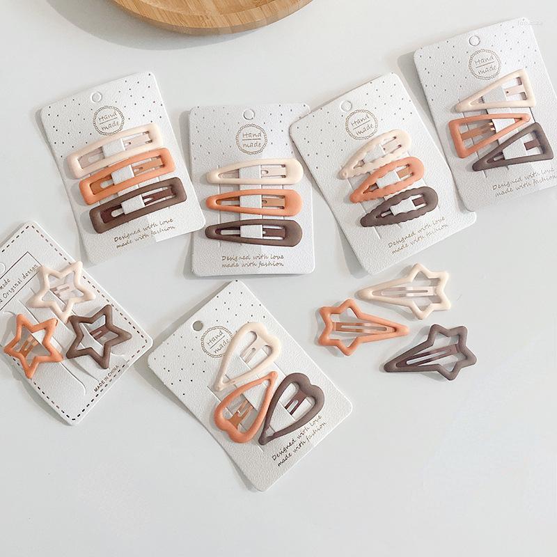 Hair Accessories 3pcs Baby Clips Stars Oval Triangle Water Drop Heart Cream Milk Tea Color Pins Children Girls Kids Hairband Simple Pattern