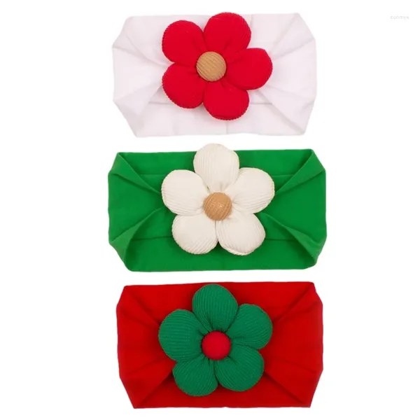 Accessoires de cheveux 3 pièces bébé fleur bandeau noël large bande bandes doux élastique chapeaux pour fille née bandeaux tête enveloppement