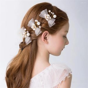 Accesorios para el cabello 3 unids Clip de arco de encaje para niños Accesorio de corona de malla dorada Accesorio de corona de cristal para mujer Corona de princesa Headwear Boda Perla Tiara