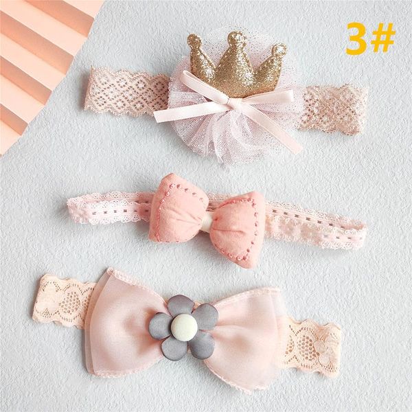 Accessoires pour cheveux 3 pièces/lot, bandeau en dentelle avec nœud pour bébé fille, couronne de fleurs, bande pour bébé, Turban élastique doux pour fille