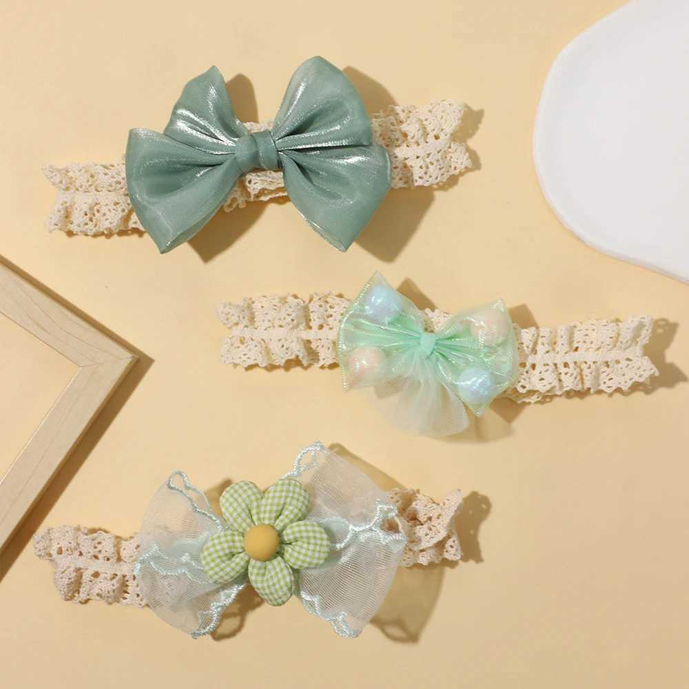 Hair Accessories 3Pcs/Set Green Bow Headband for Baby Girls Elastics Lace Princess Hairband Hair Accessories for Newborn Infant Toddlers Kids