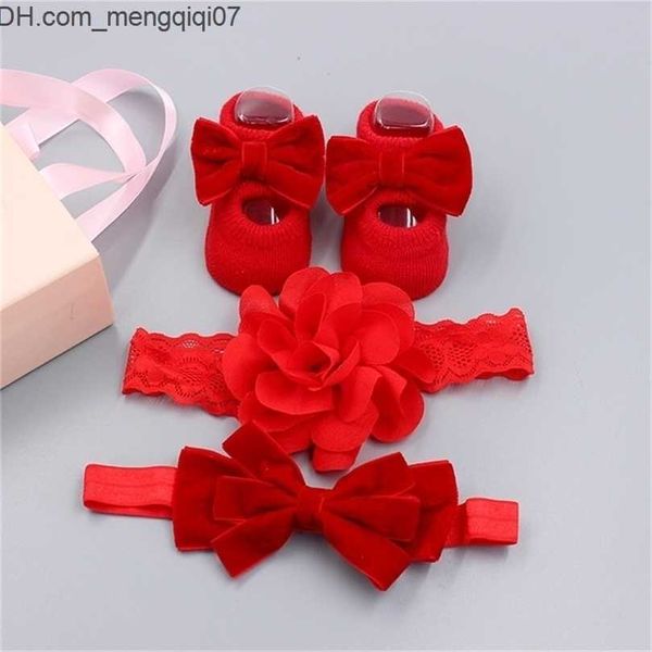 Accesorios para el cabello 3PcsSet Baby Girl Headband Calcetines Set Lace Flower Bows Born Bandas para el cabello Diademas para niñas Turban Baby Accesorios para el cabello Regalos 220610 Z230701