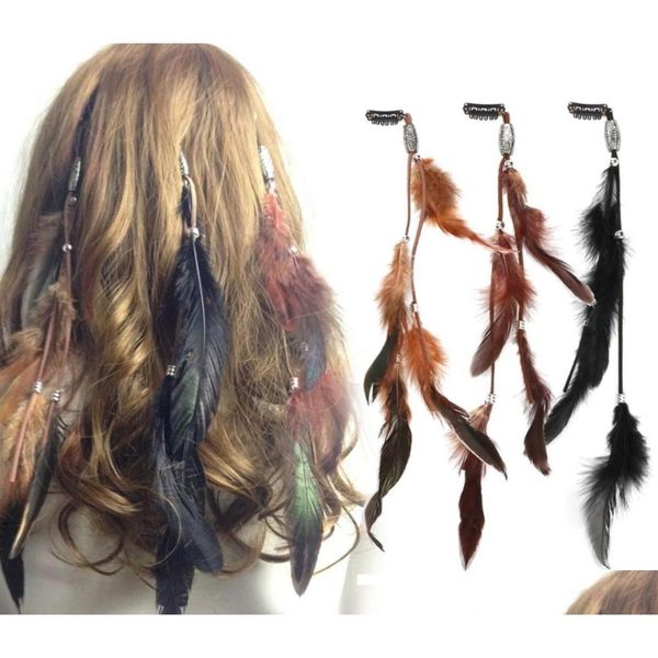 Accesorios para el cabello 3 Unidsset Mujeres Pluma Hairband Peine Clips Boho Diadema Tocado Bohemio Borla Folk Hairgrips9050920 Drop Delive Dhqak