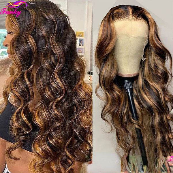 Accesorios para el cabello 4/27 resaltar peluca de ola rubia para cabello humano pelucas de encaje brasileño ondulado transparente peluca frontera