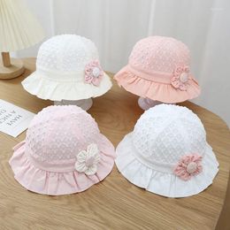 Accessoires de cheveux 4 couleurs Spring Fashion Girls Lace Hat avec fleur Fleur Baby Baby Fisherman Chapeaux pour tout-petits Headshade 3-18M