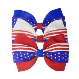 Accessoires de cheveux 4 pouces 4ème de JY Drapeau Bows pour filles avec clips Rouge Royal Blanc Hairbows Grosgrain Ruban Stars Stripe Drop Livrer Dhg2N