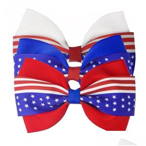 Accesorios para el cabello 4 pulgadas 4Th Of Jy Flag Bows para niñas Clips Red Royal White Hairbows Grosgrain Ribbon Stars Stripe 471 K2 Drop Deliv Dhywv