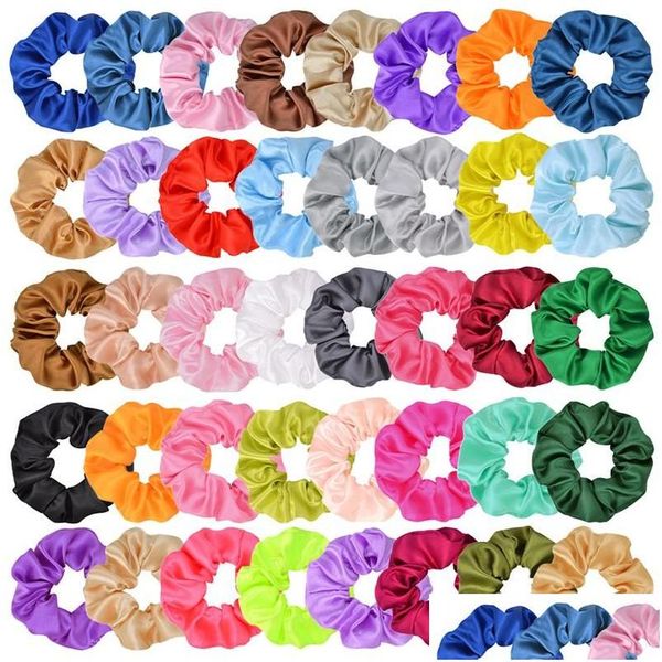 Accessoires De Cheveux 40 Couleurs Bande De Satin Chouchous Filles Titulaire De Queue De Cheval Cravate Anneau De Mode Extensible Corde Élastique Cadeaux De Noël Drop Delive Dhwcg