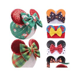 Haaraccessoires 40 ontwerpen kerstcartoon muis oren hoofdband pailletten bowhoofdwrap elastische bowknot haarbanden bogen baby brede hall dhnqu