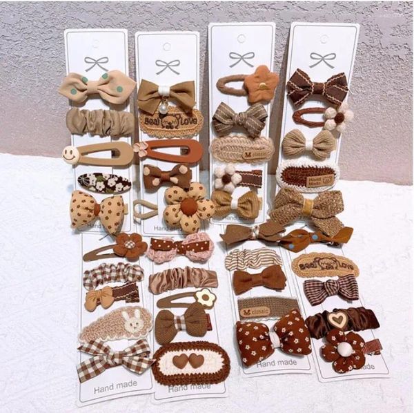 Accessoires pour cheveux 40pc Sweet Coffee Girl Clips Set Corée Fashion Basic Baby Hairclips Lace Clamp Pins Hairpins Kid Barrettes brodées