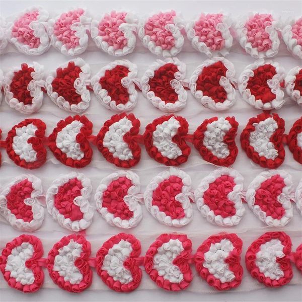 Accesorios para el cabello 40 unids/lote 9 cm Día de San Valentín gran gasa rosa corazón apliques para DIY diadema para niñas tocado ropa costura