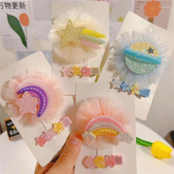 Accessoires pour cheveux 4 ensemble/lot enfants enfants belle étoile arc-en-ciel pince mignon lune Clips pour filles Barrettes épingles à cheveux