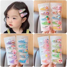 Accessoires de cheveux 5/10 pcs / ensembles Enfants mignons Cartoon Fleur Clips de cheveux Filles Droplettes d'eau transparentes Plantes de coiffure