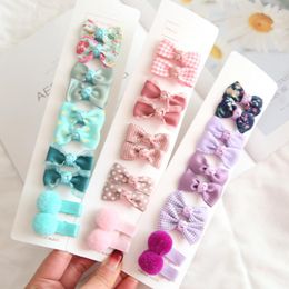 Haaraccessoires 5/10 stcs Bowknot Baby Girl Hairspins Leuke bloemen Plaid Dot Kinderen Clips Kid Barrettes Hoofdkleding Kerstaccessor