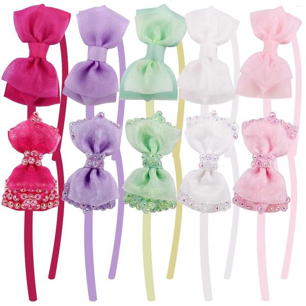 Accessoires pour cheveux 5/10 pièces, jolis nœuds de ruban en diamant de couleur unie pour filles, bandeau 5 couleurs pour enfants et bébés