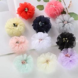 Accessoires pour cheveux 5.5cm Satin bricolage fleurs enfants Boutique maille noël mariage filles pinces à cheveux ou sans Clips accessoire 10 pièces/lot