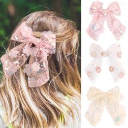 Accessoires pour cheveux, pinces à grand nœud de 5.5 pouces, broderie de fleurs, maille, épingles à cheveux pour filles et femmes, Barrette d'aligator Floral