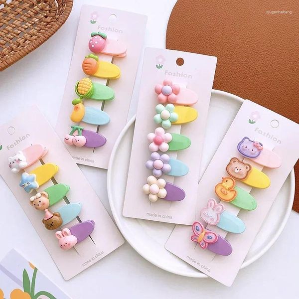 Accesorios para el cabello, 5 uds., horquillas ovaladas coloridas a la moda para niños, Clip de flores de animales de dibujos animados bonitos de princesa de Corea para niña dulce