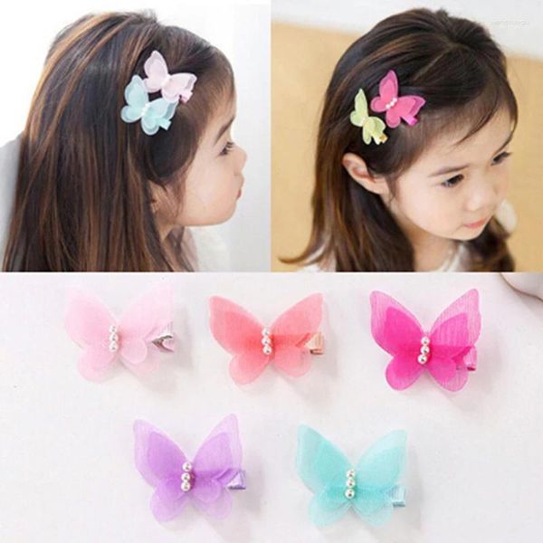 Accesorios para el cabello, 5 unidades por lote, Clips de mariposa con lazo, empuñaduras para niñas, horquilla para niños, tocados, Color caramelo a la moda sin dañar