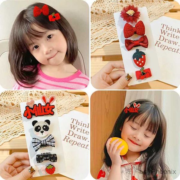 Accessoires de cheveux 5 pcs / ensemble bébé filles couleurs mignonnes en nylon carton fruit fleur épingles à cheveux enfants nouveau-nés
