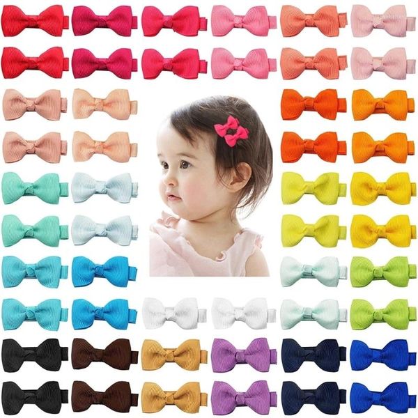 Accessoires pour cheveux, 50 pièces/lot, nœud papillon solide de 2 pouces avec Clip en métal, pinces à cheveux pour filles et enfants, petites épingles à cheveux mignonnes pour enfants