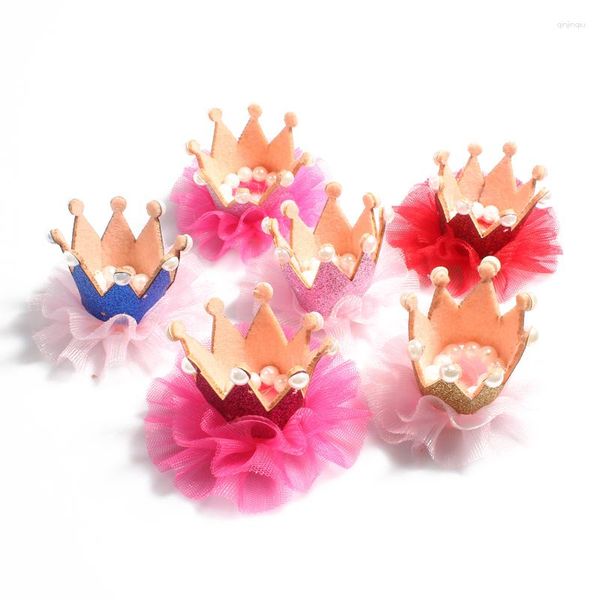 Accessoires pour cheveux 50 pièces/lot 6 couleurs, couronne en feutre 3D pour enfants, fleur en maille pour filles, chapeau à paillettes pour premier anniversaire