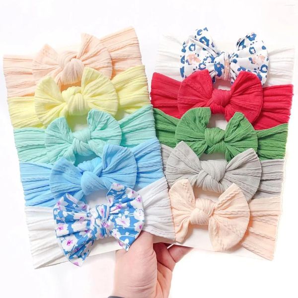 Accessoires de cheveux 5pcs tricot bébé bandeau arc né élastique bandeaux en nylon doux pour fille turban infantile chapeaux enfants