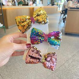 Accessoires de cheveux 5pcs / lot 2024 Colorful Sequin Big Bow Butterfly Hairpin For Girls Birls Cute Glitter Princess Dance Performance Clip