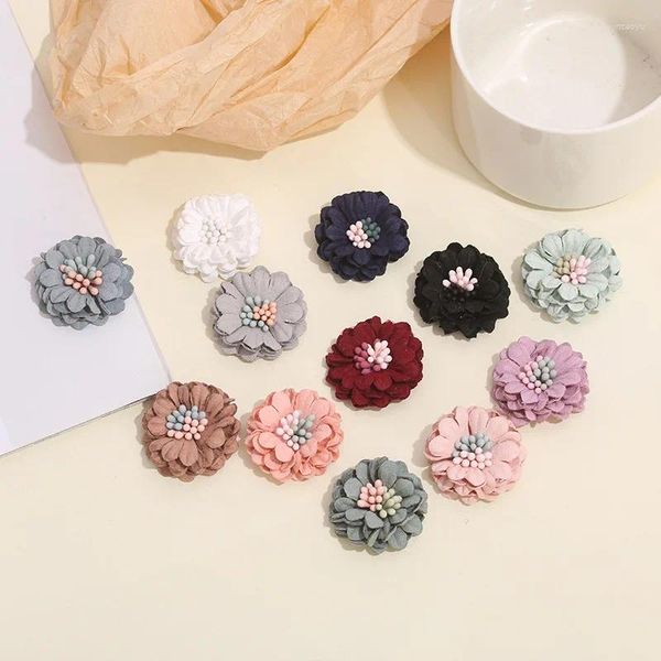 Accessoires pour cheveux, 5 pièces/lot, 3cm, tissu à fleurs en microfibre, broches faites à la main, vêtements floraux