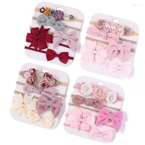 Haaraccessoires 5 stks/partij Nylon Elastische Boog Hoofdband Baby Effen Knoop Bloem Stof Haarboog Set Kinderen Haarbanden Handgemaakte Meisjes