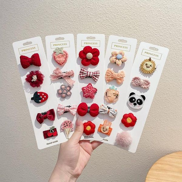 Accessoires pour cheveux 5 pièces en peluche colorée pour enfants, fleur pour fille, épingle de princesse, nœud mignon, clip de bracelet, accessoire de fruits animaux