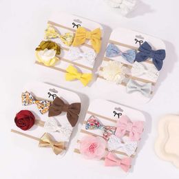 Accessoires de cheveux 5pcs / ensemble Baby Bows Lace Lace Flower Band Print Nylon Cotton Hair Bands For Girls Childre