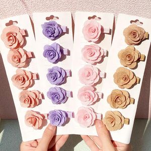 Haaraccessoires 5 stks/set Effen Kleur Zoete Camellia Clips Voor Kinderen Meisjes Bloem Haarspelden Bedekt Veiligheid Hoofddeksels