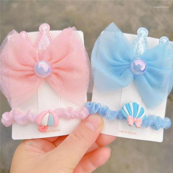 Accessoires pour cheveux 5 ensemble/lot mode couronne Bowkot Clip chouchous ensemble arc filles doux enfants épingle à cheveux coréen Barrettes poignées