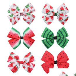 Accessoires De Cheveux 6 Couleurs Pastèque Imprimé Arcs Clips Bébé Filles Gros-Grain Ruban Épingles À Cheveux Barrettes Enfants Cadeaux Drop Delivery Mater Dhyx5