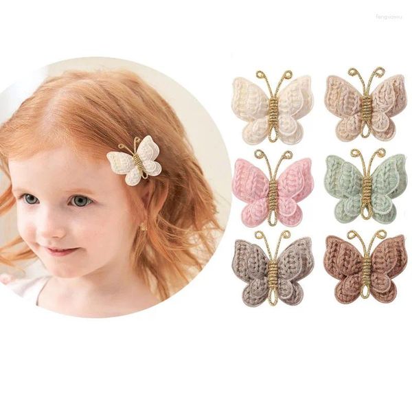 Accesorios para el cabello 6 PCS Invierno Primavera Colores sólidos Suave hecho a mano Lana trenzada Punto Envuelto Alambre Mariposa Niñas Niños Clip Barrettes