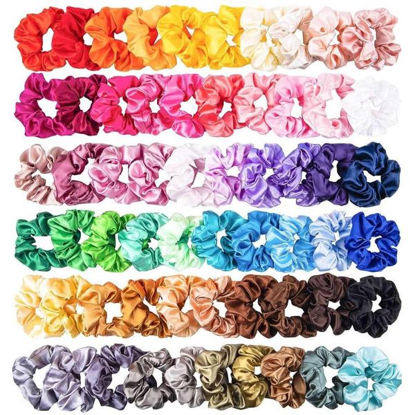 Accessoires pour cheveux 60 pièces bandes de satin de soie de couleur unie bijoux pour femmes ou filles bandeau adapté aux chouchous de queue de cheval